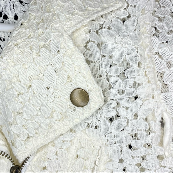 Cherokee Girls Cream Lace Crop Moto Jacket - M 7/8 - Picture 3 of 6